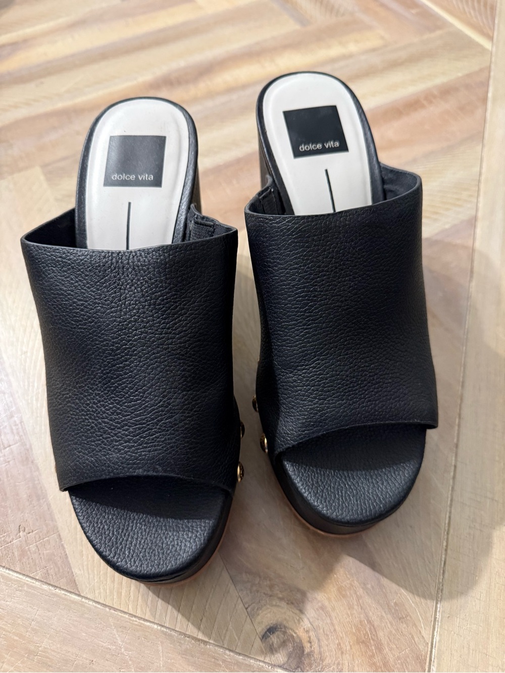 Dolce Vita Black Leather Open-Toe Slide Mules